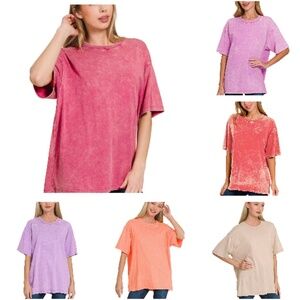 Zenana washed short sleeve shirt in mauve
